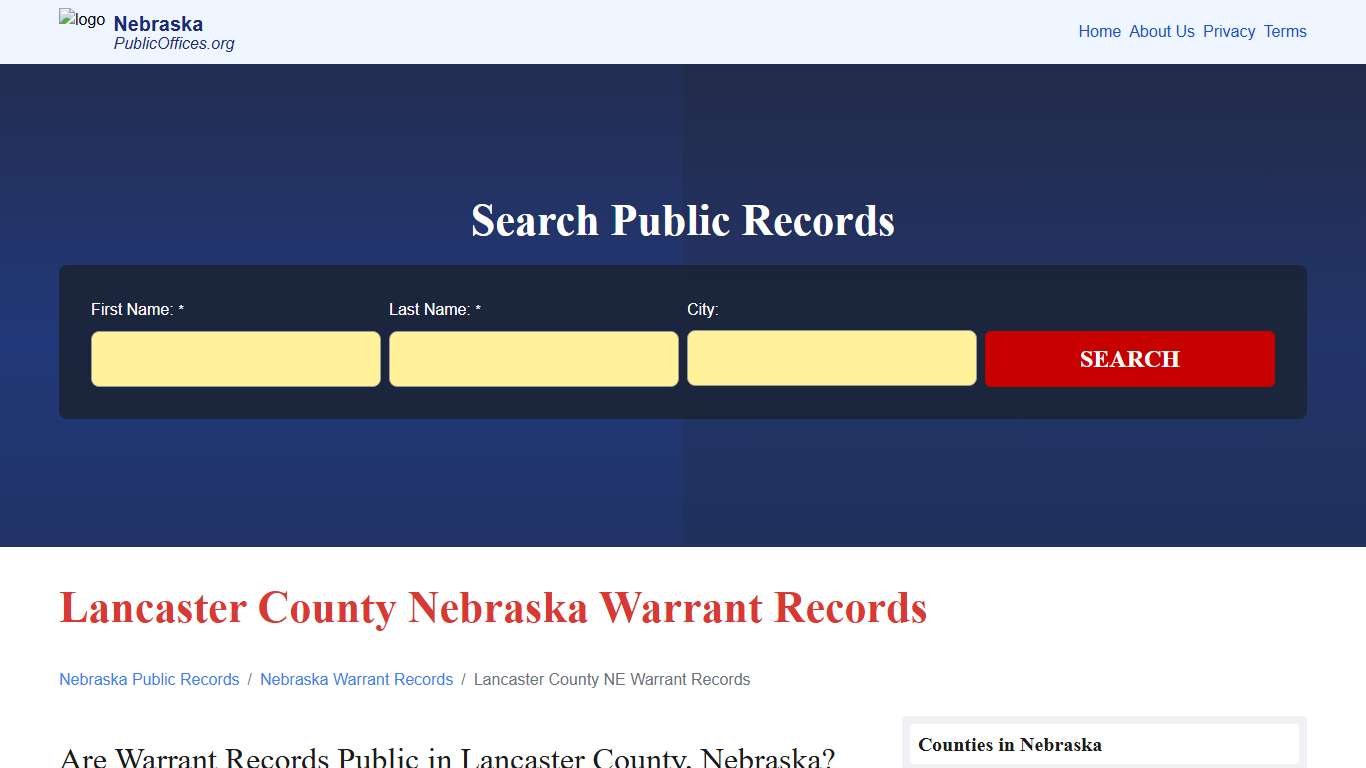 Lancaster County, NE Warrant Records Search – PublicOffices.org